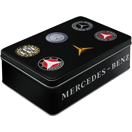 Mercedes Benz Logo Evolution Embossed German Made Flat Tin Storage Box