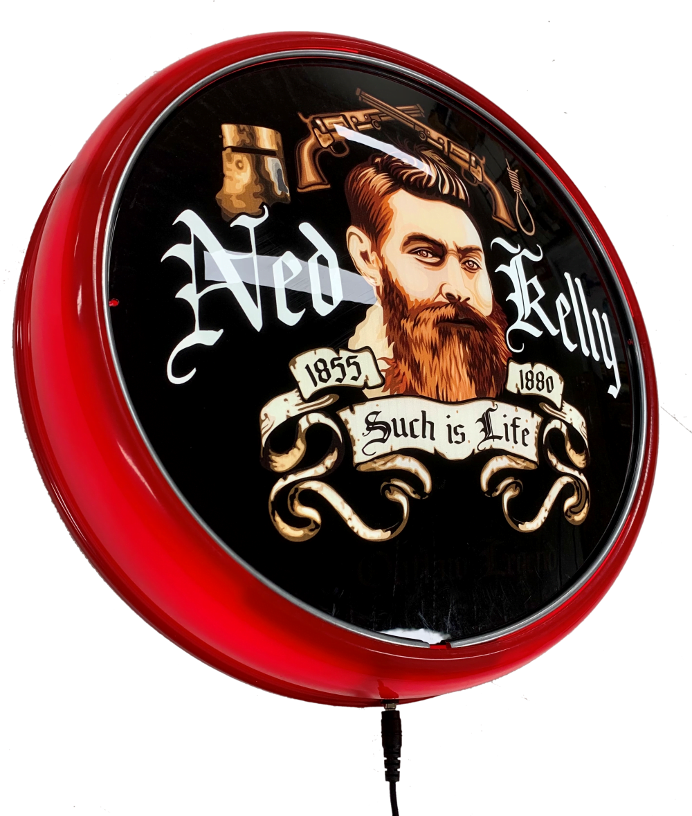 Ned Kelly Such is Life LED Bar Lighting Wall Sign Light RED Button