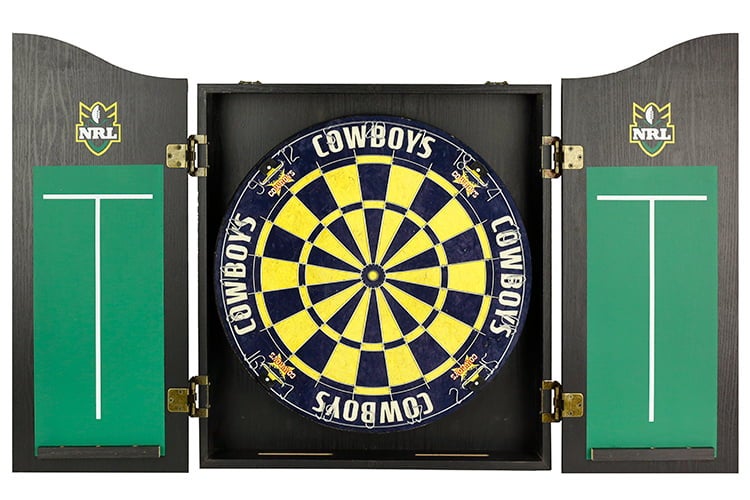 North QLD Queensland Cowboys NRL Dart Board and Cabinet Set
