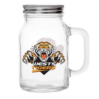 NRL Wests Tigers TEAM Glass Mason Jar With Handle