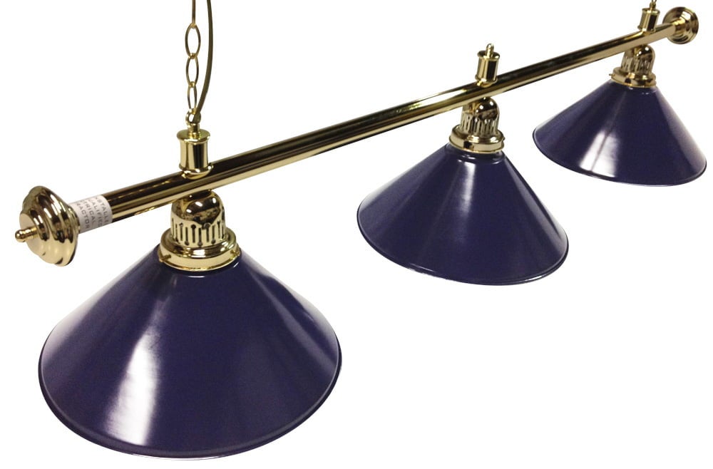 Pool Snooker Billiard Table Lighting - Brass Light (3 x Blue Shades) 61 Inch