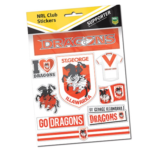St George Dragons NRL LOGO Sticker Sheet for Car Bumper School Books etc