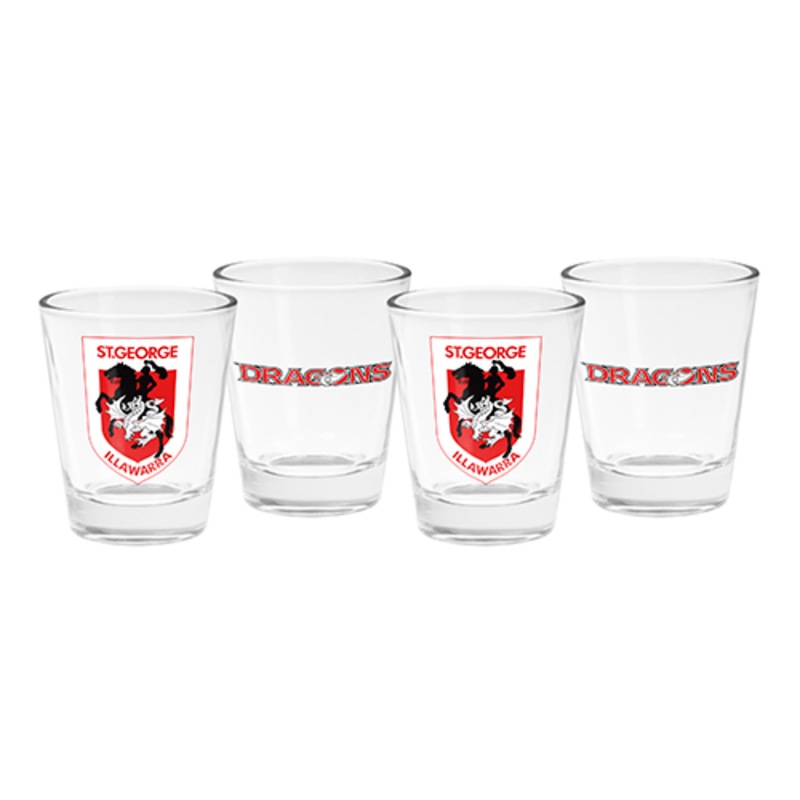 St Illawarra Dragons NRL 50ml Spirit Shot Glasses Bar Set of 4