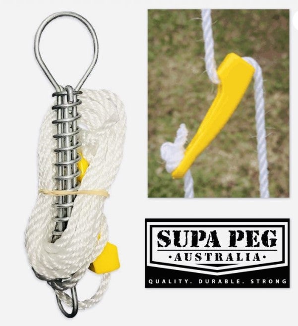 SUPA PEG Deluxe MARQUEE Tent Pole Guy Ropes Spring Camping Australian Made