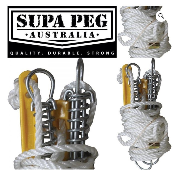 SUPA PEG HEAVY DUTY CORNER Runner Double Tent Pole Guy Ropes and Spring