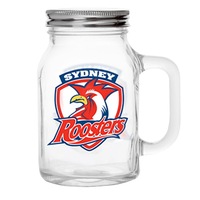 Sydney Roosters NRL TEAM Glass Mason Jar With Handle