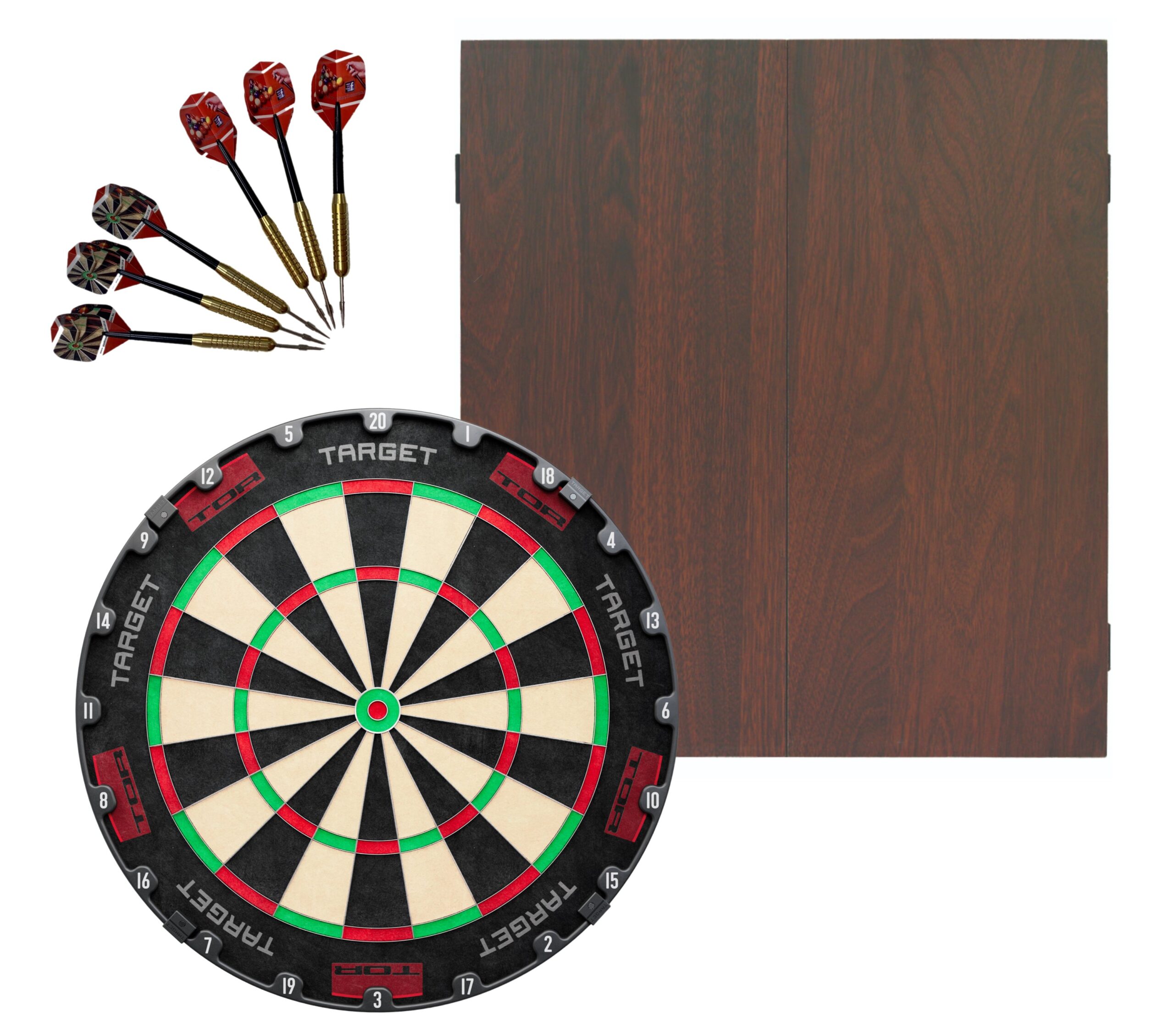 Buy Target Darts TOR Dart Board + Walnut Cabinet + Darts Set - MyDeal ...