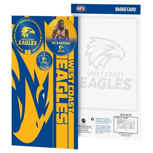 West Coast Eagles AFL Greeting Card with Player BADGE Birthday Fathers Mothers Day