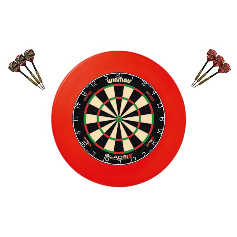 Buy Winmau Blade 6 DUAL CORE Dart Board + Red Dartboard Surround