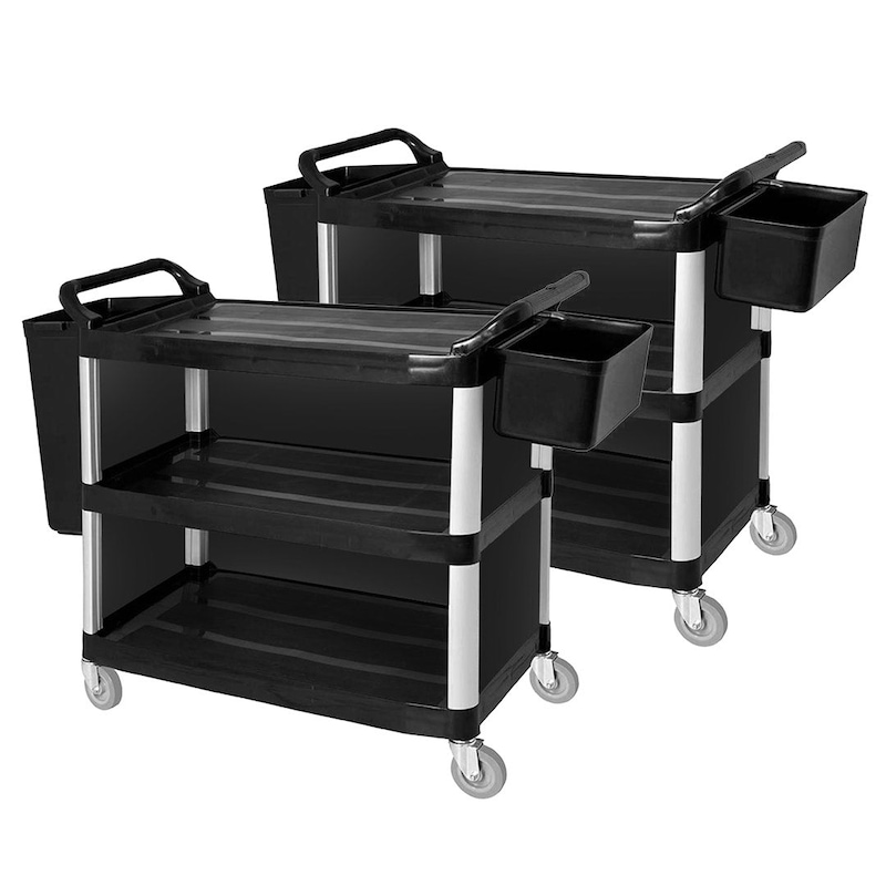 SOGA 3 Tier Covered Food Trolley Food Waste Cart Storage Mechanic ...