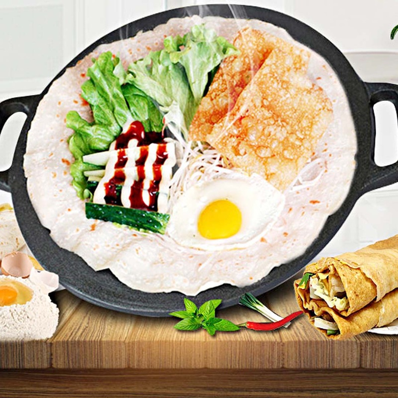 28cm Seasoned Cast Iron Induction Crepes Pan Baking Pancake Tool Pizza Bakeware