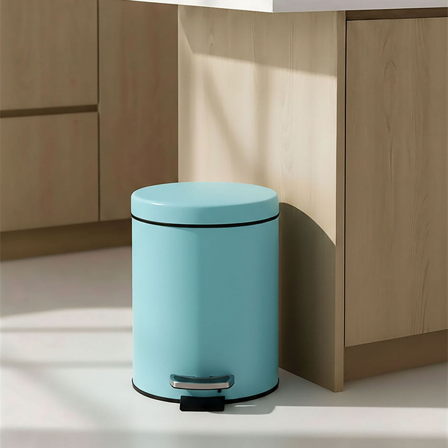 SOGA 7L Modern Foot Pedal Trash Bin Waste Kitchen Bathroom Stainless Steel Round Blue