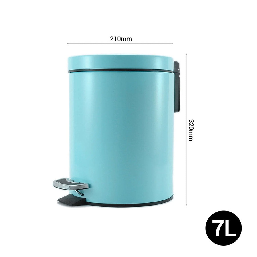 SOGA 7L Modern Foot Pedal Trash Bin Waste Kitchen Bathroom Stainless Steel Round Blue