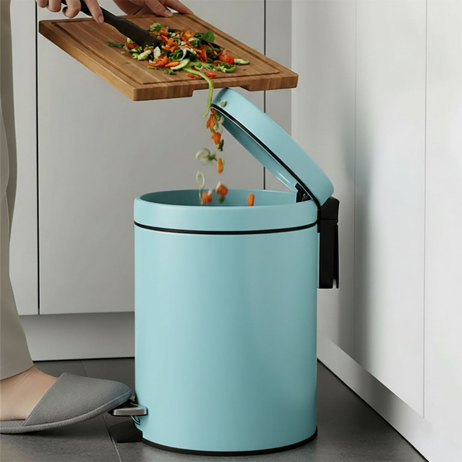 SOGA 7L Modern Foot Pedal Trash Bin Waste Kitchen Bathroom Stainless Steel Round Blue