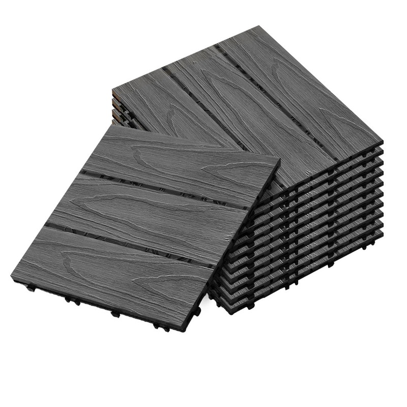 Buy SOGA 11 pcs Dark Grey DIY Wooden Composite Decking Tiles Garden