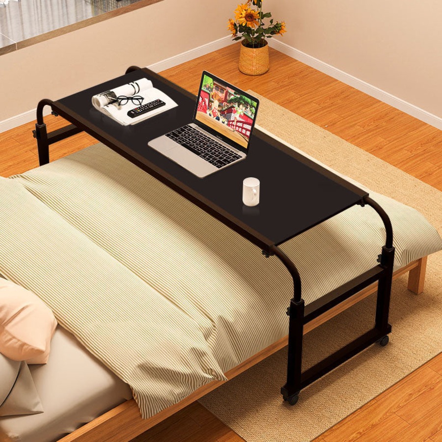 SOGA 140x45cm Black Cross Bed Movable Desk Table w/ Adjustable Length & Height