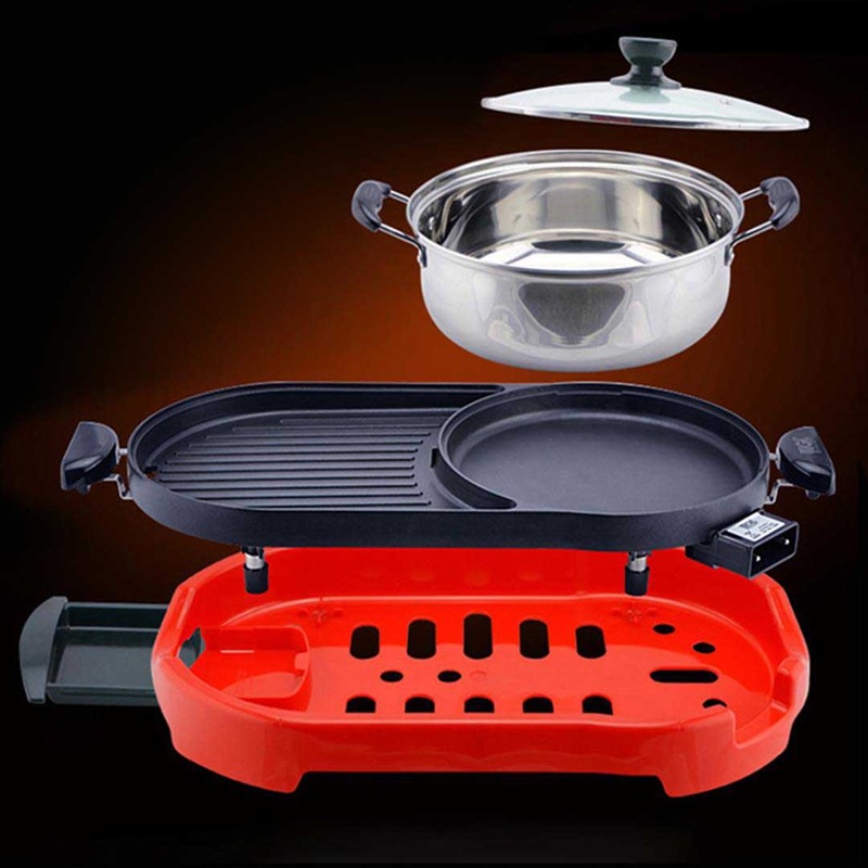 SOGA 2 in 1 BBQ Electric Pan Grill Teppanyaki Stainless Steel Hot Pot