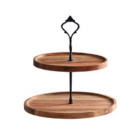 SOGA 20cm 2 Tier Brown Round Wooden Acacia Dessert Tray Cake Snacks Cupcake Stand Buffet Serving Countertop Decor2 Tier