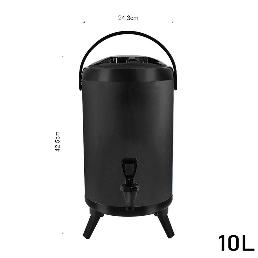 SOGA 2X 10L Stainless Steel Insulated Milk Tea Barrel Hot and Cold Beverage Dispenser Container with Faucet Black