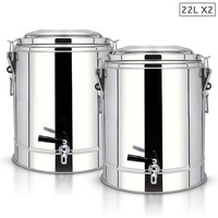 SOGA 2X 22L Stainless Steel Insulated Stock Pot Dispenser Hot & Cold Beverage Container With Tap