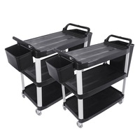 SOGA 2x 3 Tier Food Trolley Food Waste Cart With Two Bins Storage Kitchen Small