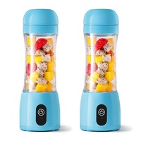 SOGA 2x 380ml Portable Mini USB Rechargeable Handheld Fruit Mixer Juicer Blue