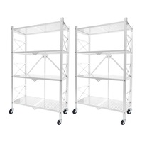 SOGA 2X 4 Tier Steel White Foldable Display Stand Multi-Functional Shelves Storage Organizer with Wheels