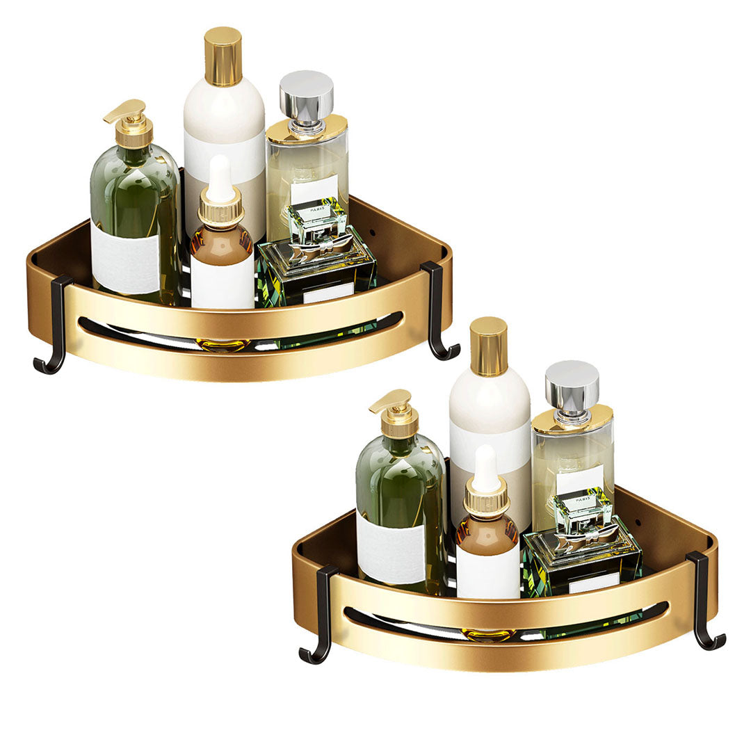 Buy SOGA 2X Gold Wall-Mounted Triangular Bathroom Storage Corner Vanity ...