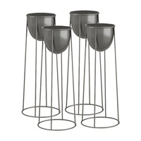 SOGA 4X 50cm Round Wire Metal Flower Pot Stand with Black Flowerpot Holder Rack Display