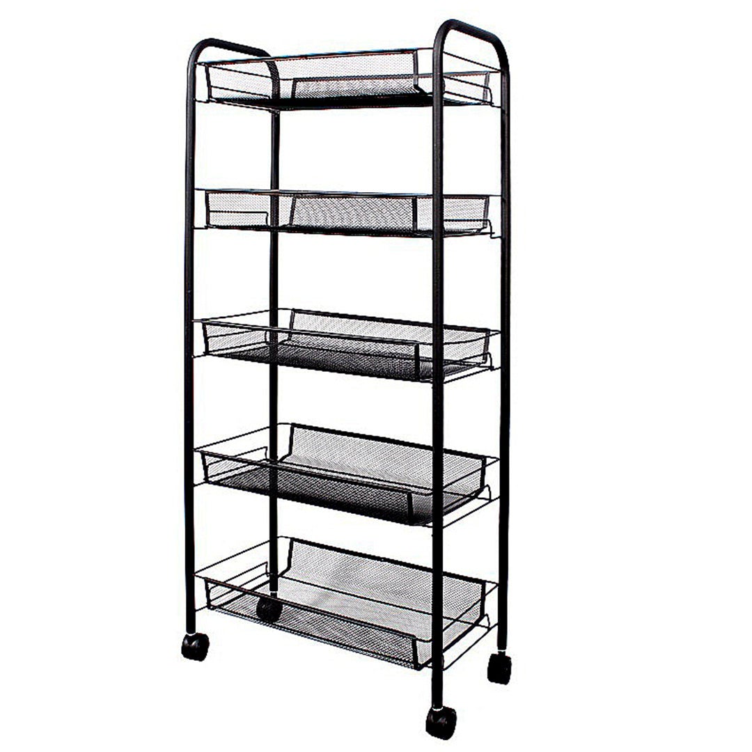 SOGA 5 Tier Steel Black Bee Mesh Kitchen Cart Multi-Functional Shelves Storage Organizer with Wheels
