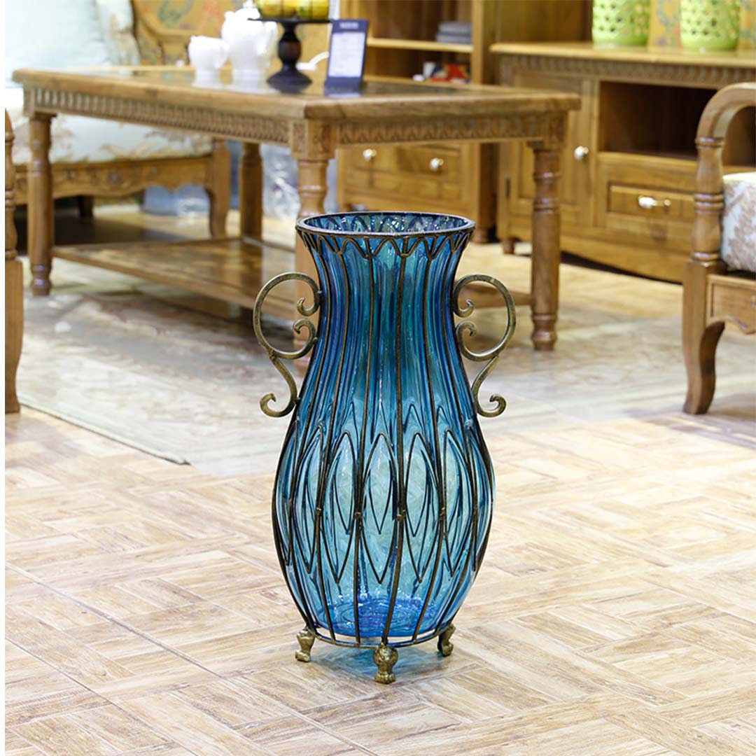 SOGA 50cm Blue Glass Oval Floor Vase With Metal Flower Stand Buy   Soga 50cm Blue Glass Oval Floor Vase With Metal Flower Stand 1072505 07 