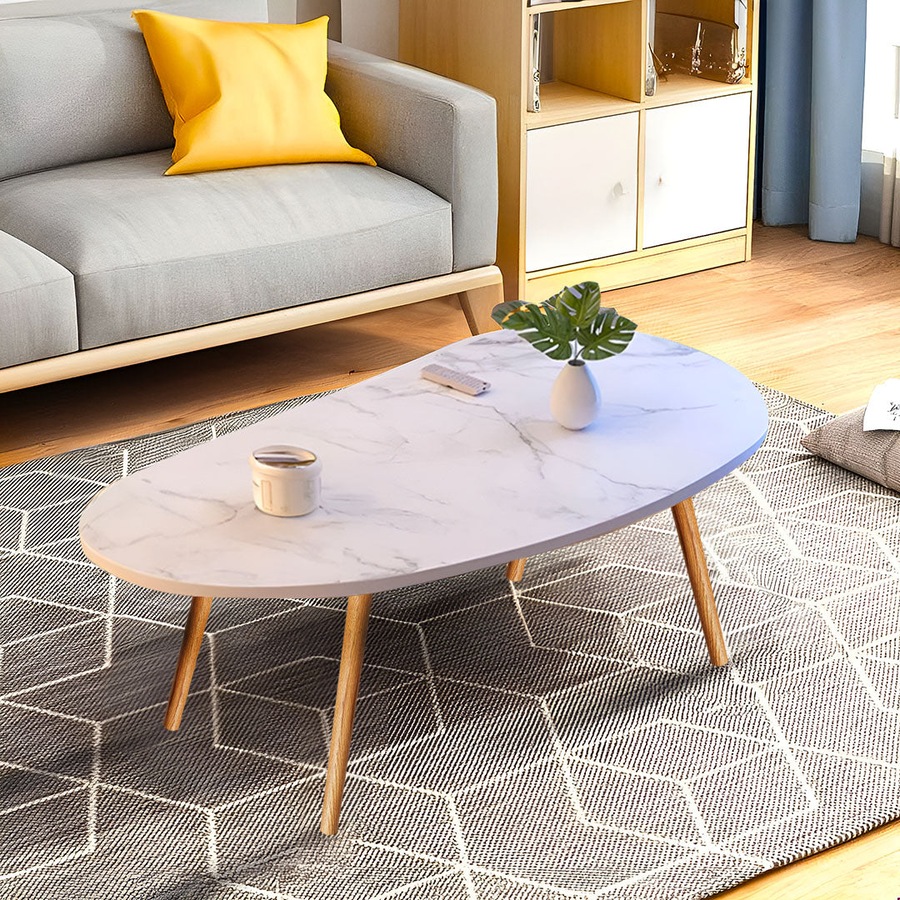 SOGA 80x40cm White Stone Pattern Living Room Nordic Coffee Table Modern Style