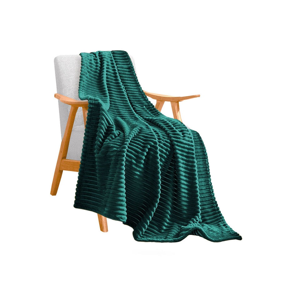 SOGA Dark Green Throw Blanket – Warm Cozy Striped Flannel Fleece for Bed & Sofa
