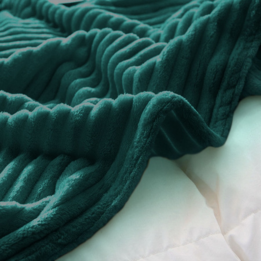 SOGA Dark Green Throw Blanket – Warm Cozy Striped Flannel Fleece for Bed & Sofa
