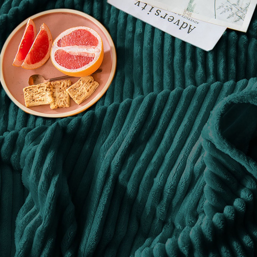 SOGA Dark Green Throw Blanket – Warm Cozy Striped Flannel Fleece for Bed & Sofa