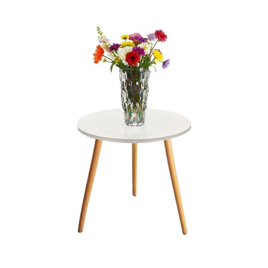 SOGA Home & Living Bundle – White Side Coffee Table & Clear Glass Vase for Modern Home Decor