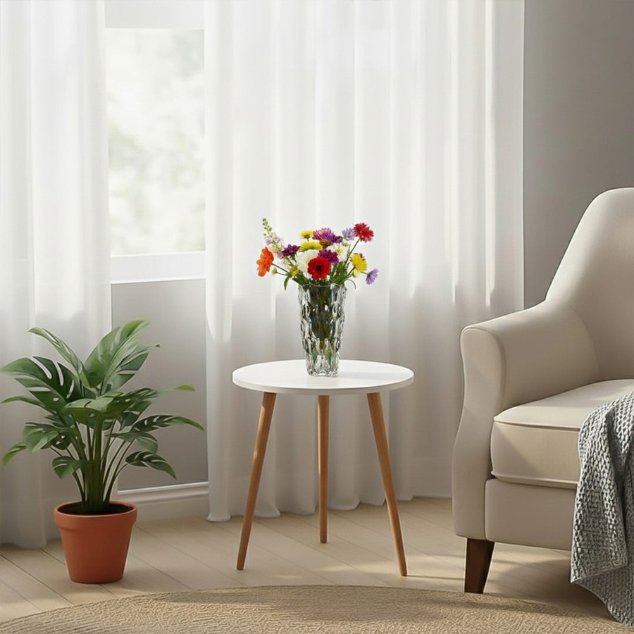 SOGA Home & Living Bundle – White Side Coffee Table & Clear Glass Vase for Modern Home Decor