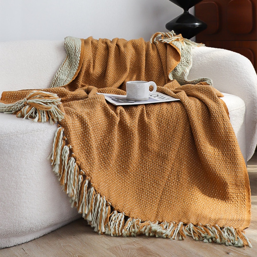 SOGA Mustard Yellow Throw Blanket 127x170cm Soft Acrylic
