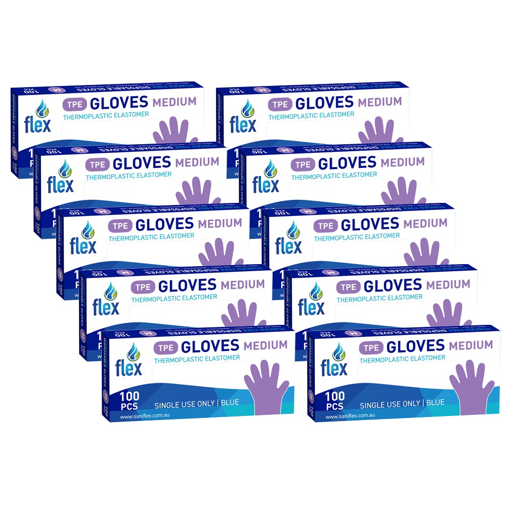 1000pc Saniflex TPE Disposable Gloves Blue Size M Home Cleaning Work PPE Unbranded