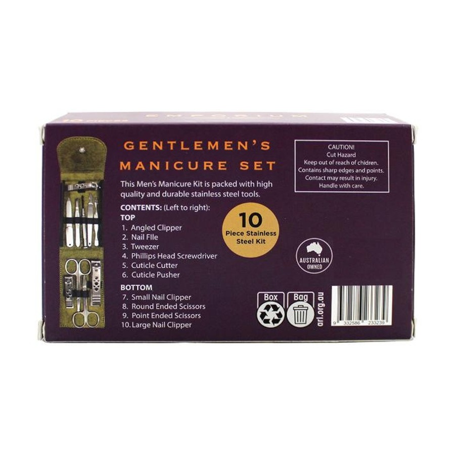 10pc Emporium Gentleman's Nail Manicure Set Stainless Steel For Men