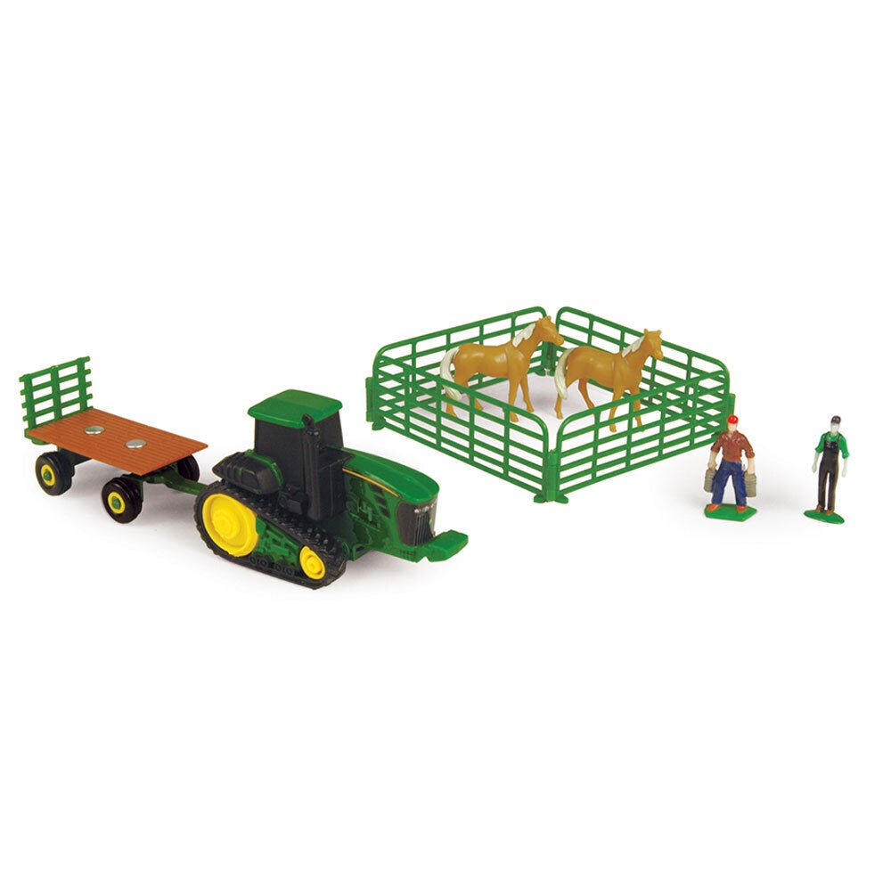 10pc John Deere Tractor/Wagon/Figurines Farm Kids Toy Set Light Brown Horse 3y+