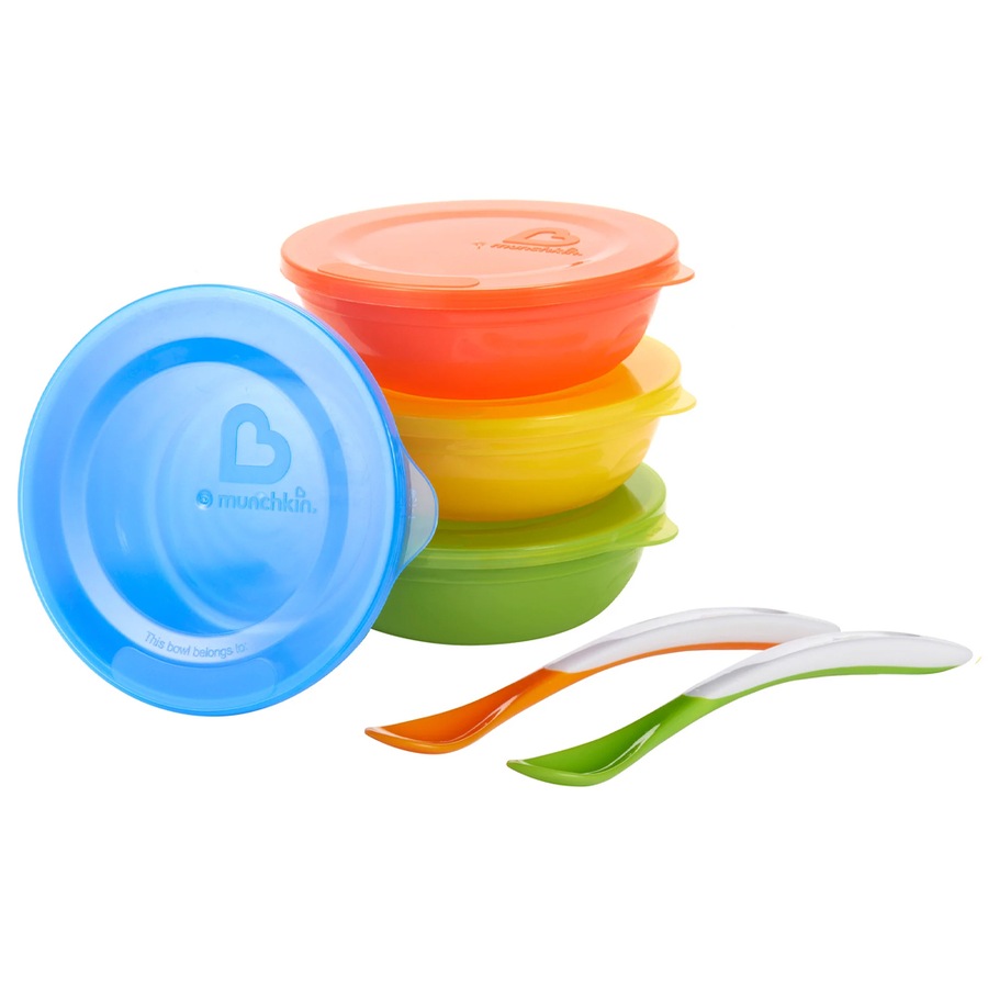 10pc Munchkin Baby Feeding Love-A-Bowls Cutlery Soft Grip Spoon Set w/Lids 4m+