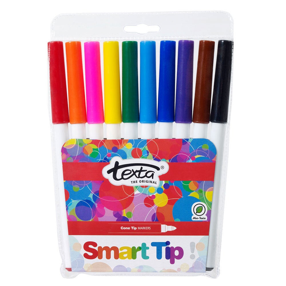 10pc Texta The Original Smart Bullet Tip Markers Water Based Kids Drawing Pens