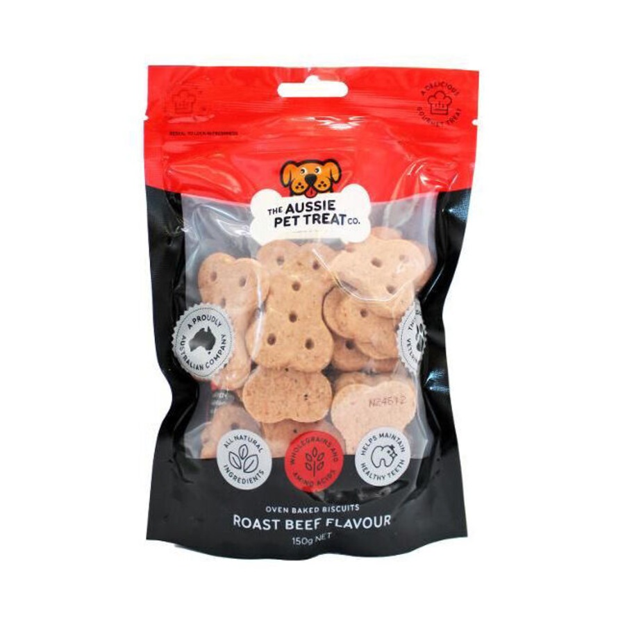 10PK The Aussie Pet Treat Co Dog Biscuit Roast Beef 150g Snack Oven Baked