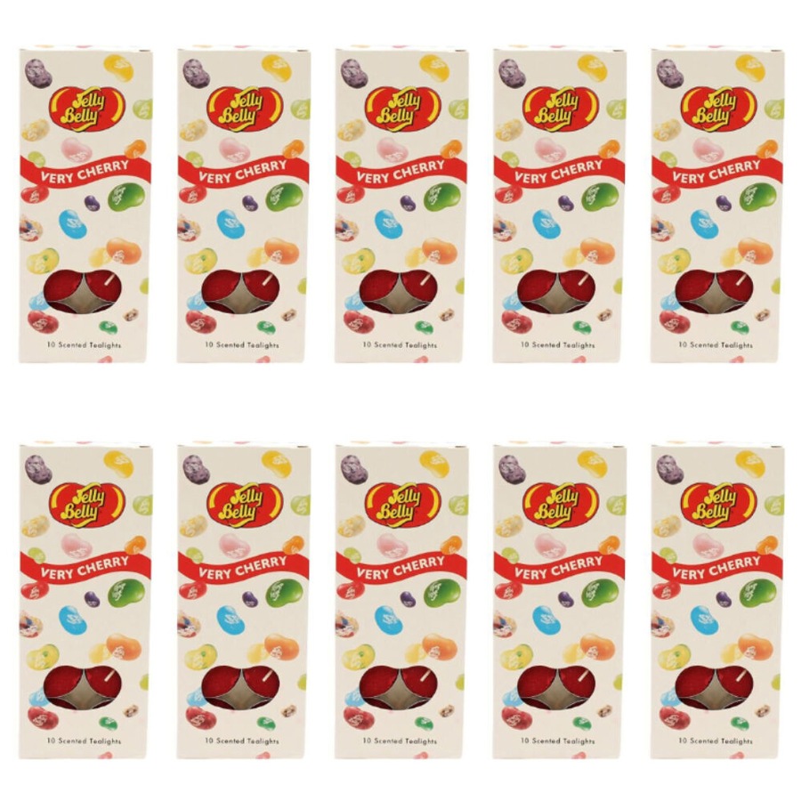 10x 10pc Jelly Belly Very Cherry Scented Tealight Candles Room Fragrance Red