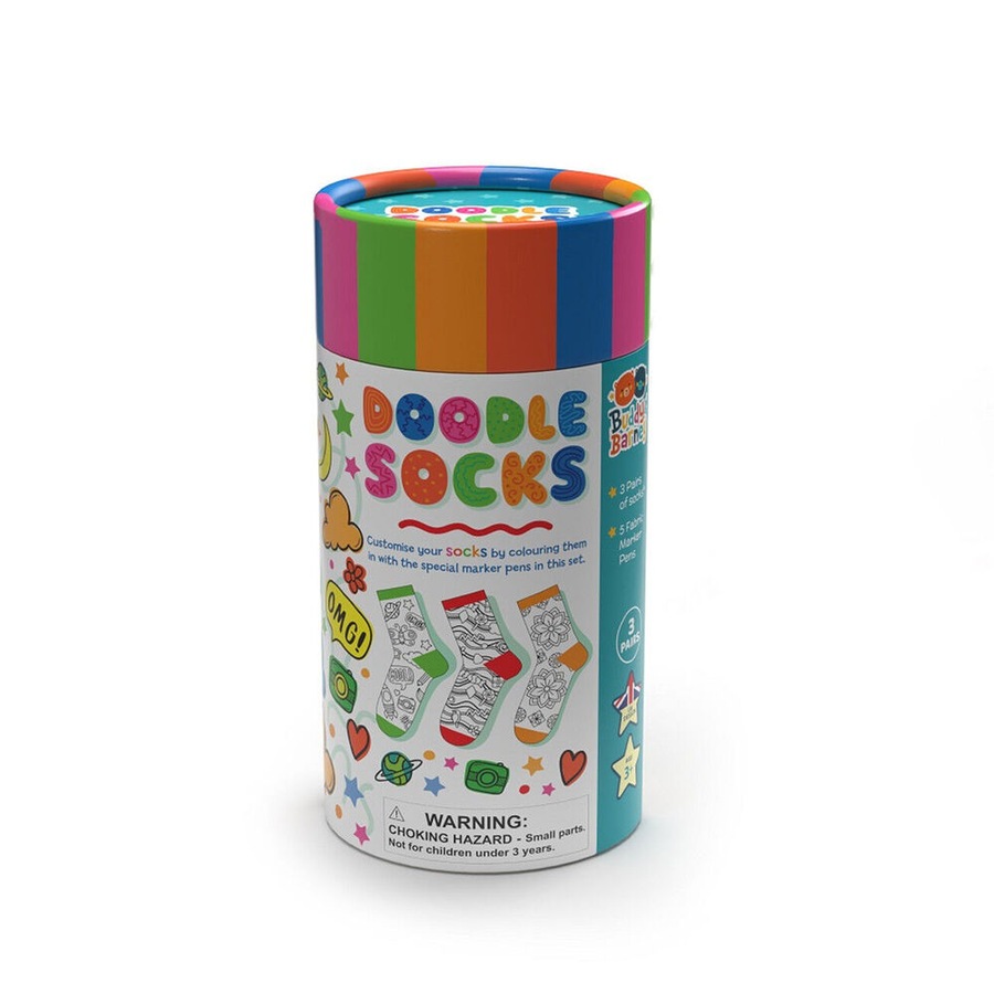 11pc Buddy & Barney Doodle Socks Colour Your Own Socks In Tube Craft Kit 3y+
