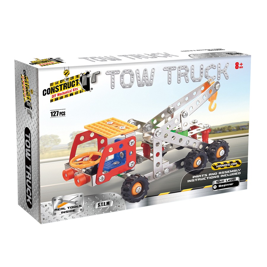 127pc Construct IT DIY Tow Truck Toy w/ Tools STEM Build Assembly Kit Kids 8+