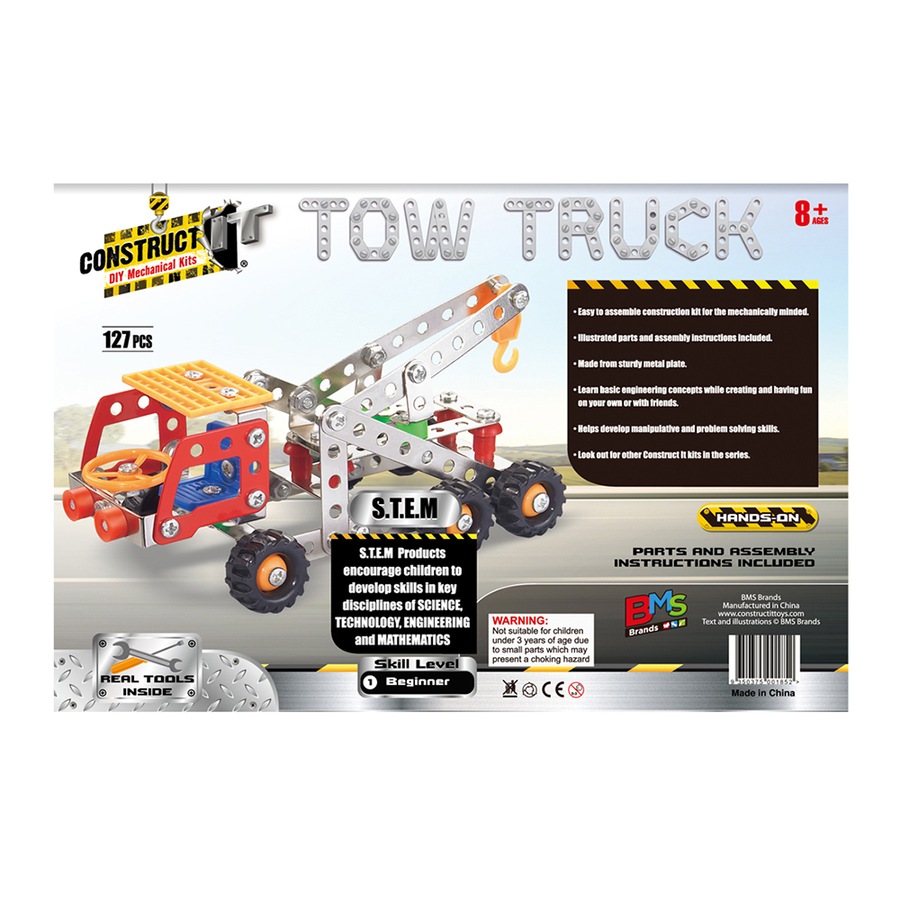 127pc Construct IT DIY Tow Truck Toy w/ Tools STEM Build Assembly Kit Kids 8+
