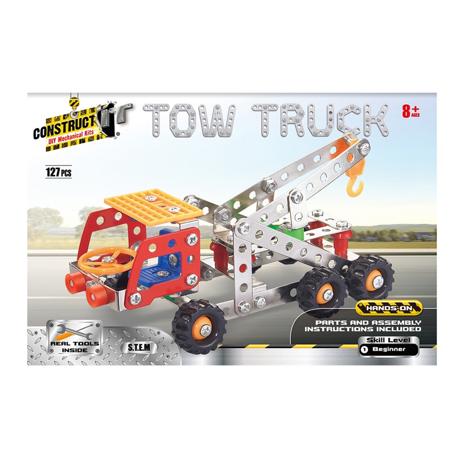 127pc Construct IT DIY Tow Truck Toy w/ Tools STEM Build Assembly Kit Kids 8+