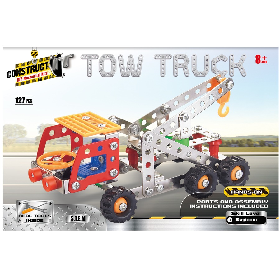 127pc Construct IT DIY Tow Truck Toy w/ Tools STEM Build Assembly Kit Kids 8+